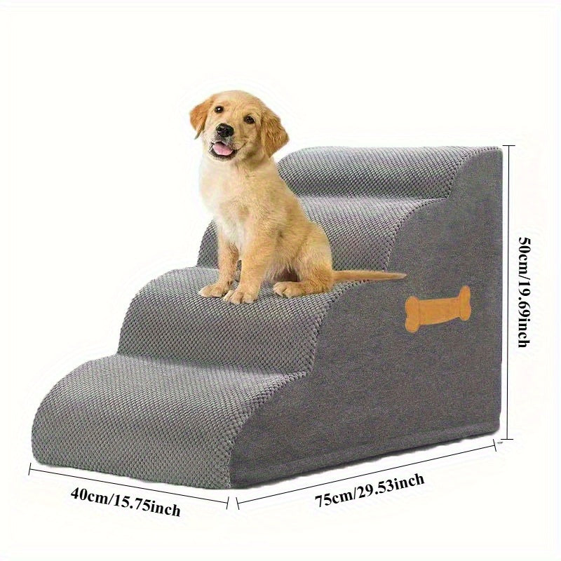 Escada Pet com 3 ou 4 Degraus – Espuma Super Macia | Disponível nas Cores Rosa ou Branco | Superfície Antiderrapante | Portátil, Leve e Fácil de Limpar