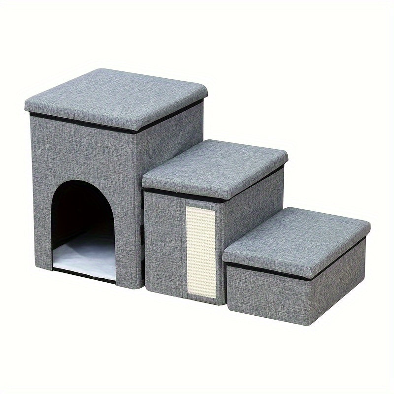 Casinha Multifuncional para Gatos com Escada de 3 Degraus | Sofá-Cama Dobrável para Gatos | Escada Antiderrapante |