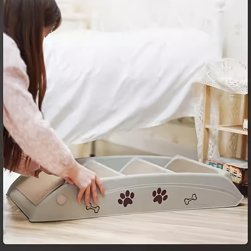Escada Pet Portátil Dobrável – Para Cães e Gatos de Pequeno Porte | Escada de Plástico com Degraus Antiderrapantes e Estampa de Patinhas