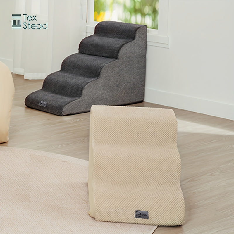Escada Pet com 3 ou 4 Degraus – Para Cães de Pequeno Porte | Rampa com Superfície Antiderrapante, Capa Removível e Lavável | Ideal para Cães Idosos, Machucados ou com Dores nas Articulações