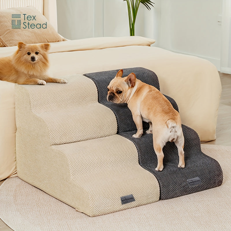 Escada Pet com 3 ou 4 Degraus – Para Cães de Pequeno Porte | Rampa com Superfície Antiderrapante, Capa Removível e Lavável | Ideal para Cães Idosos, Machucados ou com Dores nas Articulações