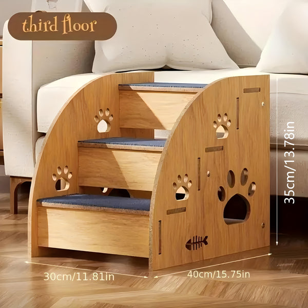 Escada de Madeira para Cães com 3 ou 2 Degraus – Degraus Antiderrapantes para Camas e Sofás Altos, Ideal para Cães e Gatos Pequenos a Médios