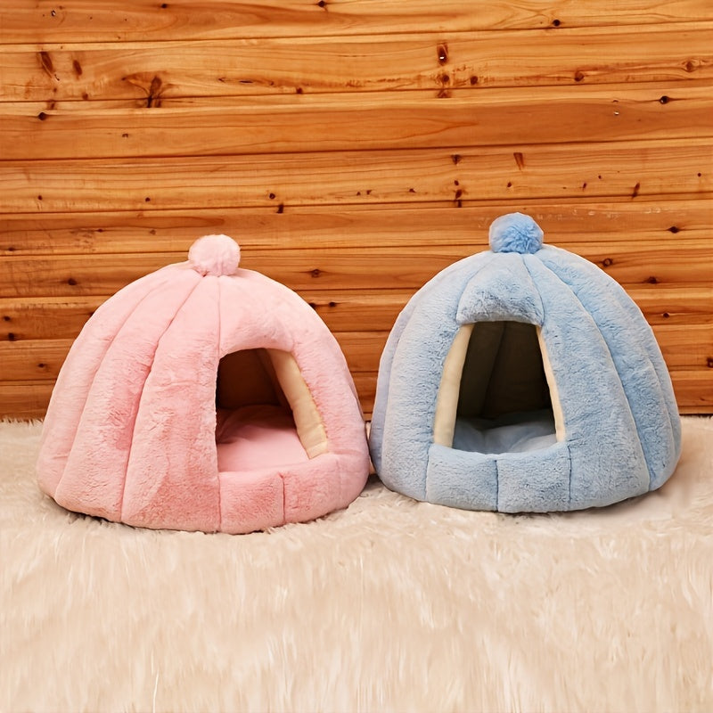 Casinha Confortável de Pelúcia - Material Macio em PP, Pré-Montada, Cama Quente e Aconchegante para Gatos e Cães Pequenos.