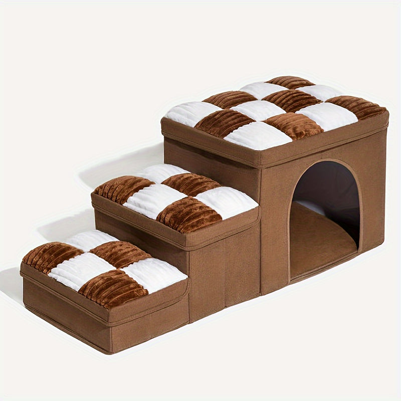 Escada Pet Extra Grande com Caixa Organizadora | Rampa Aconchegante para Camas e Sofás Altos | Ideal para Cães e Gatos de Pequeno e Médio Porte