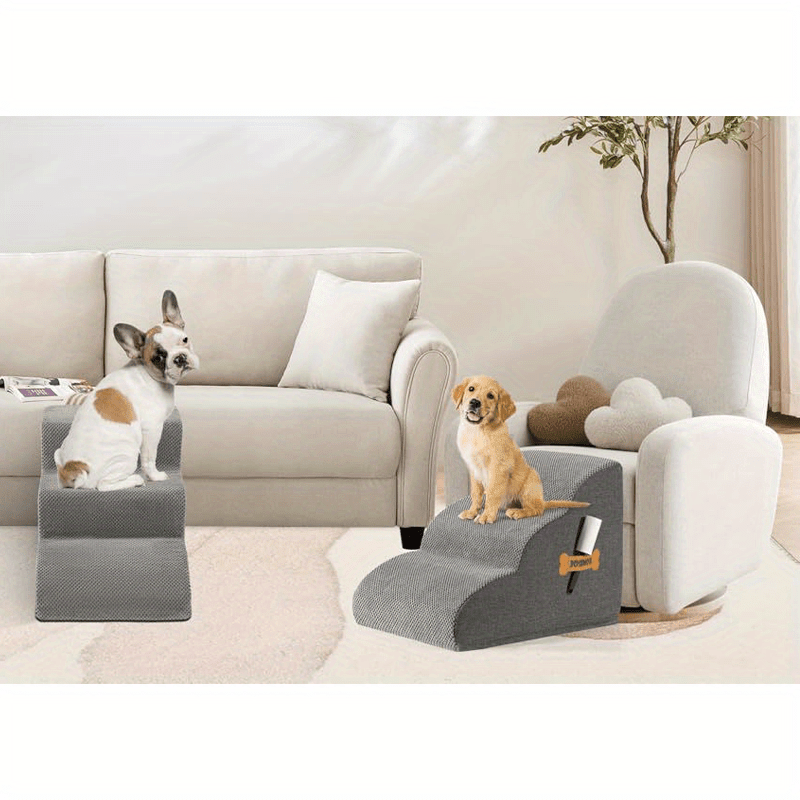 Escada Rampa para Pets Pequenos com Base Antiderrapante – Degraus Espessos de Espuma para Pets Idosos e Feridos, Subida Segura para Sofá/Cama, Degraus para Cães Pequenos, Design de Topo Arqueado