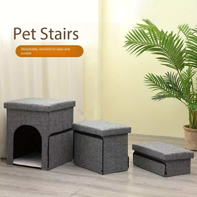 Escada Pet Multifuncional com Nicho e Espaço de Armazenamento | Dobrável, Antiderrapante e Super Resistente | Suporta até 54,4 kg