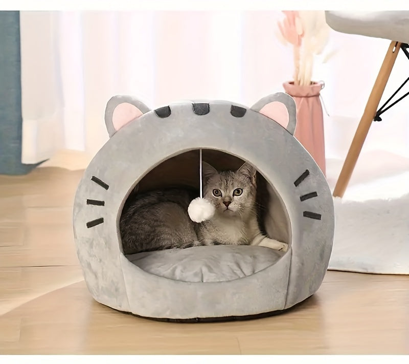 Cama Caverninha para Gato Confortável, Estilo Clássico em Fibra de Poliéster, Casinha para Gatinhos de Tamanho Pequeno, Tenda Interna para Pets com Almofada, Cama Aconchegante e Quente para Gatos.