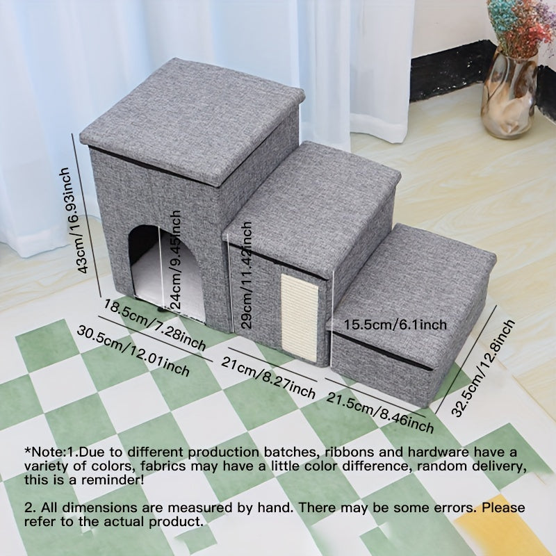 Casinha Multifuncional para Gatos com Escada de 3 Degraus | Sofá-Cama Dobrável para Gatos | Escada Antiderrapante |