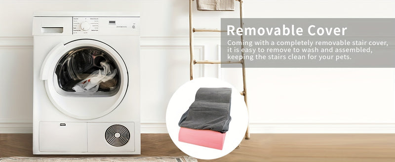 Escada Pet com 3 Degraus – Rampa para Cães de Pequeno Porte e Gatos | Superfície Antiderrapante e Capa Removível e Lavável | Ideal para Sofás e Camas