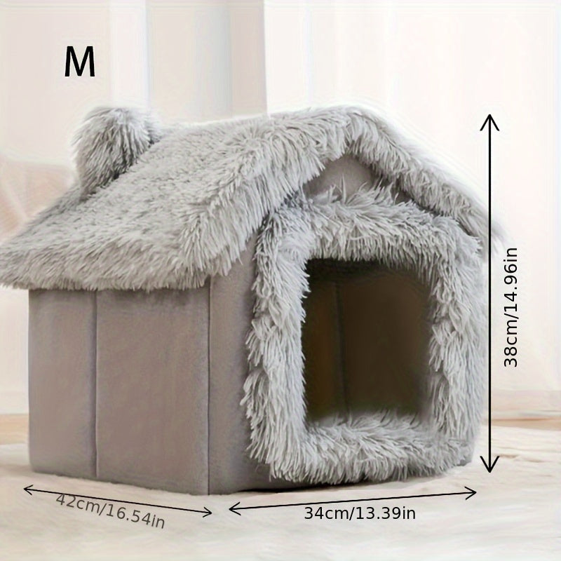 Cama para Gato para Todas as Estações, Cama Confortável para Pets, Casa para Gato com Fundo Removível Antiderrapante, Cama Semi-Fechada para Dormir de Pets, Lar para Gato.
