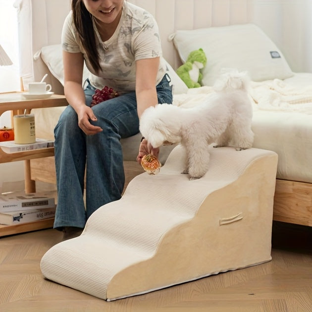 Rampa Pet com Degraus Seguros e Laváveis | Design Diagonal com Espuma de Alta Densidade | Revestimento em Flanela Macia