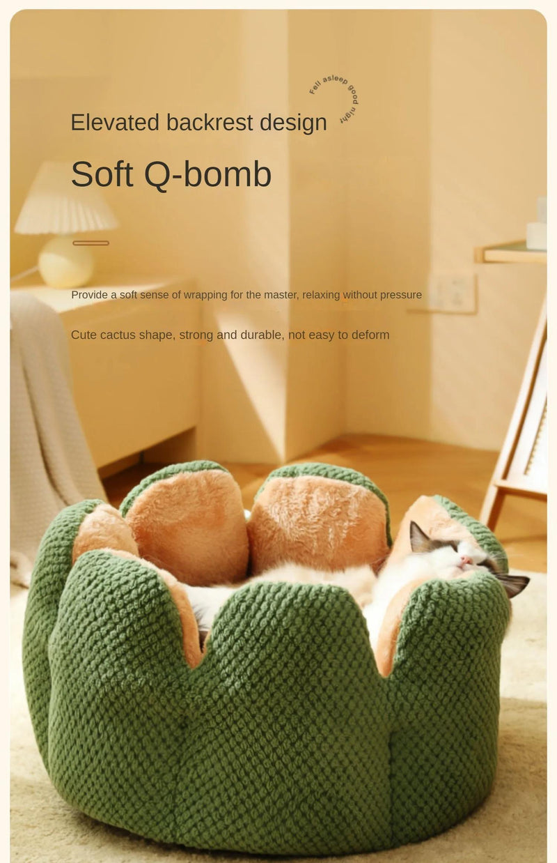 Cama Confortável para Gato em Forma de Pétala de Pelúcia -  Verde com Textura Tricotada, Enchimento de Poliéster | Cama em Forma de Pétala | Cama Confortável para Pets