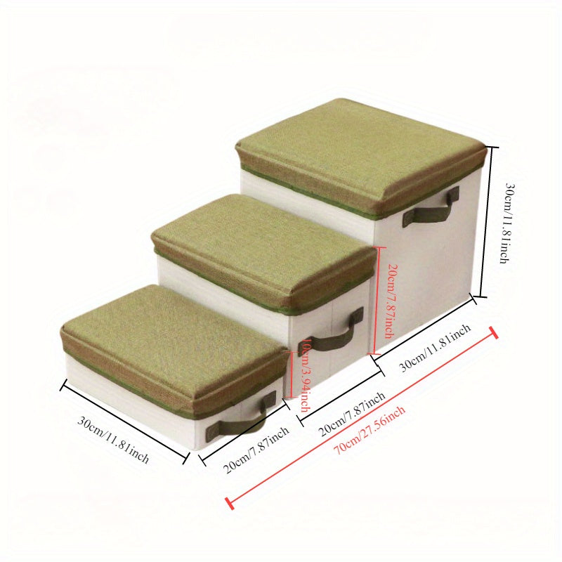 Escada Pet com 3 Degraus e Caixas Organizadoras Dobráveis | Degraus para Cães de Pequeno Porte | Ideal para Camas e Sofás