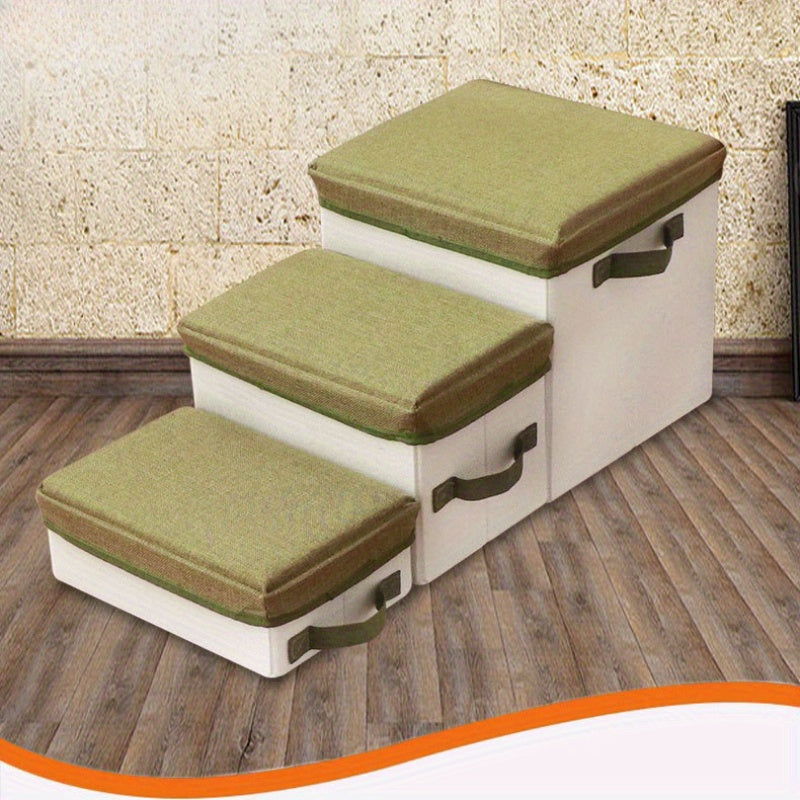 Escada Pet com 3 Degraus e Caixas Organizadoras Dobráveis | Degraus para Cães de Pequeno Porte | Ideal para Camas e Sofás