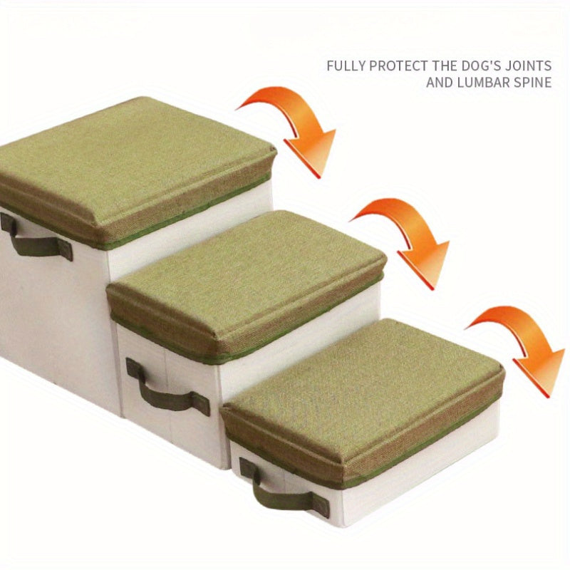 Escada Pet com 3 Degraus e Caixas Organizadoras Dobráveis | Degraus para Cães de Pequeno Porte | Ideal para Camas e Sofás