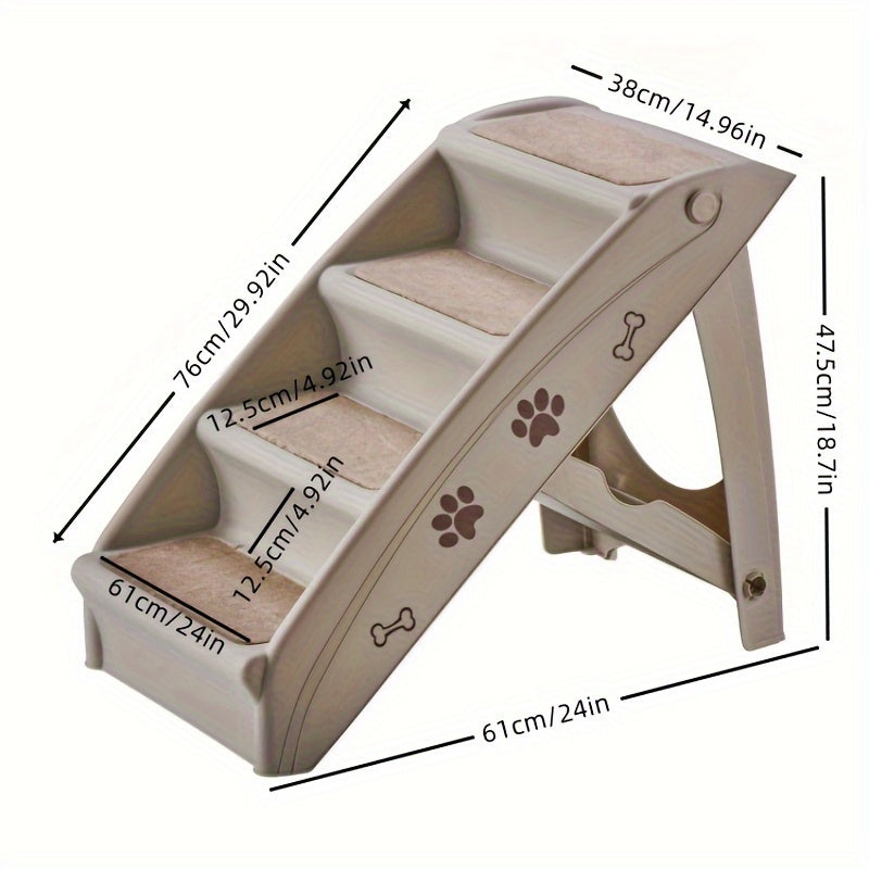 Escada para Pets para Cães e Gatos, Rampa Dobrável de 4 Degraus com Tapete Antiderrapante, Escada de Plástico Durável para Acesso Fácil a Camas e Sofás, Adequada para Pets Pequenos e Grandes, Suporta até 65kg.