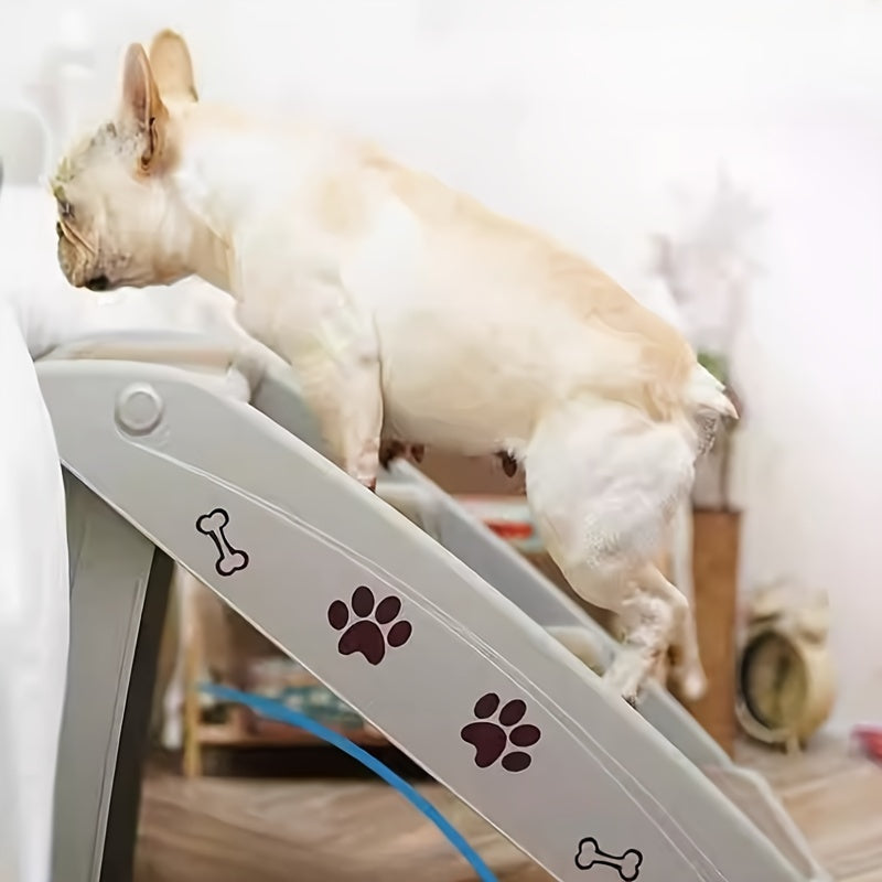 Escada Pet Portátil Dobrável – Para Cães e Gatos de Pequeno Porte | Escada de Plástico com Degraus Antiderrapantes e Estampa de Patinhas