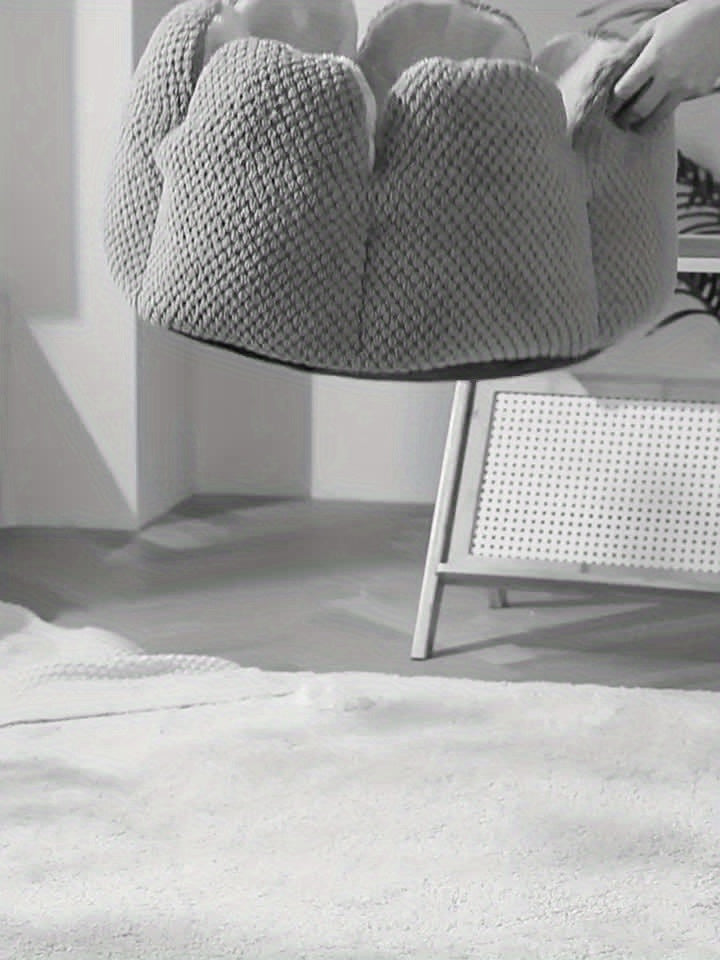 Cama Confortável para Gato em Forma de Pétala de Pelúcia -  Verde com Textura Tricotada, Enchimento de Poliéster | Cama em Forma de Pétala | Cama Confortável para Pets