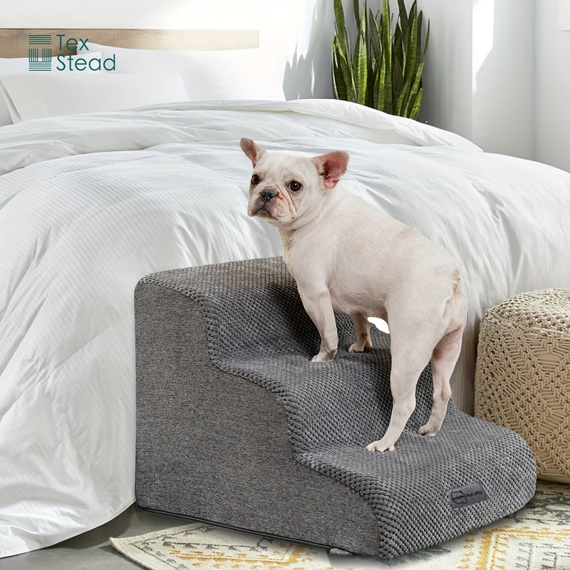 Escada Pet com 3 ou 4 Degraus – Para Cães de Pequeno Porte | Rampa com Superfície Antiderrapante, Capa Removível e Lavável | Ideal para Cães Idosos, Machucados ou com Dores nas Articulações