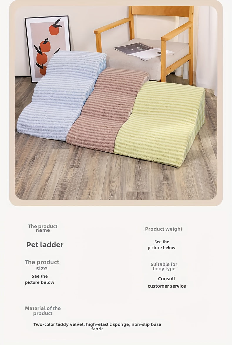 Rampa para Pets com 3 Degraus Antiderrapante para Cães de Pequeno a Grande Porte – Capa de Poliéster Xadrez Lavável com Revestimento Removível, Azul Claro, Bege e Verde, Ideal para Ambientes com Piso de Madeira, Degraus para Cães