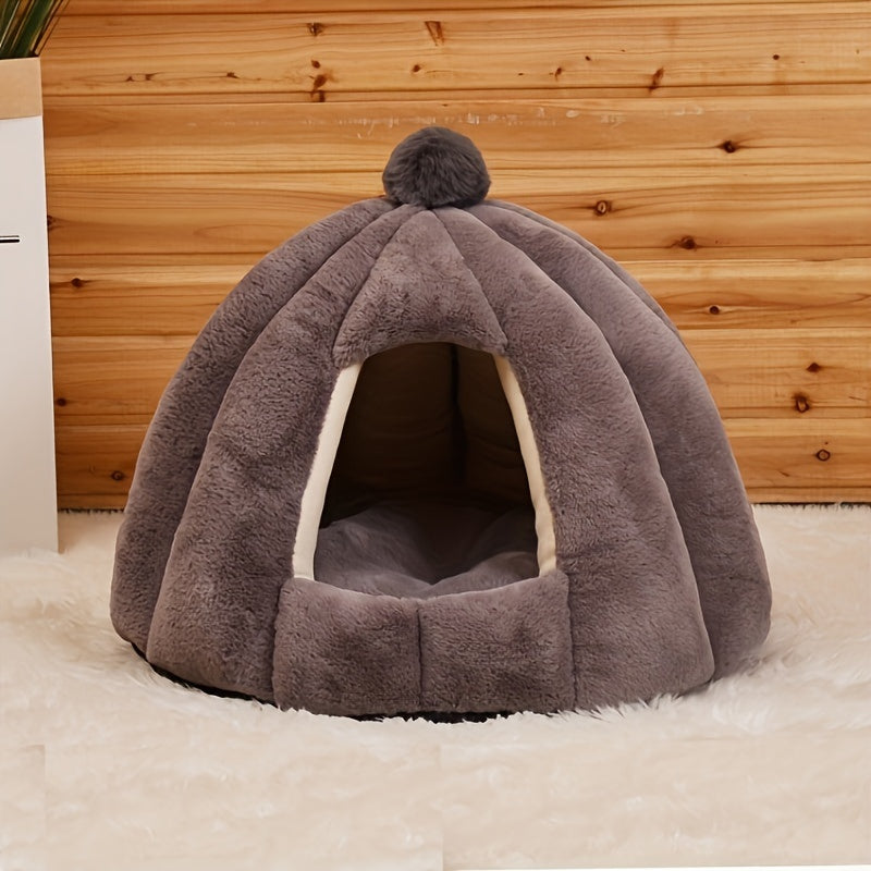 Casinha Confortável de Pelúcia - Material Macio em PP, Pré-Montada, Cama Quente e Aconchegante para Gatos e Cães Pequenos.