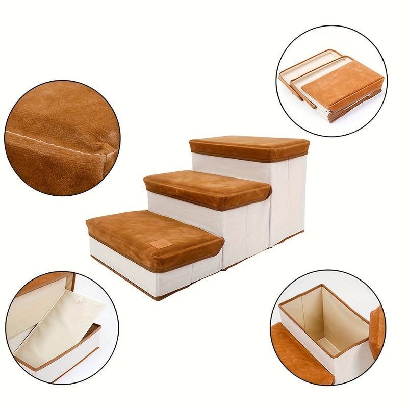 Escada Pet Dobrável com Armazenamento – Para Cães de Pequeno Porte | Degraus para Subir em Camas, Sofás e Poltronas Altas | Leve, Prática e Funcional