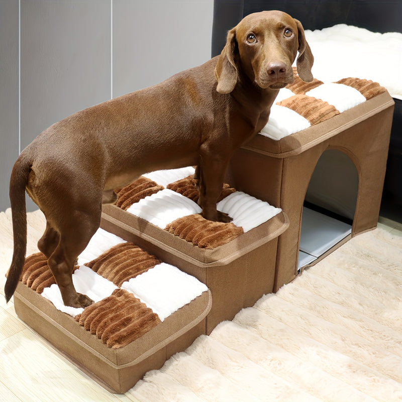 Escada Pet Extra Grande com Caixa Organizadora | Rampa Aconchegante para Camas e Sofás Altos | Ideal para Cães e Gatos de Pequeno e Médio Porte