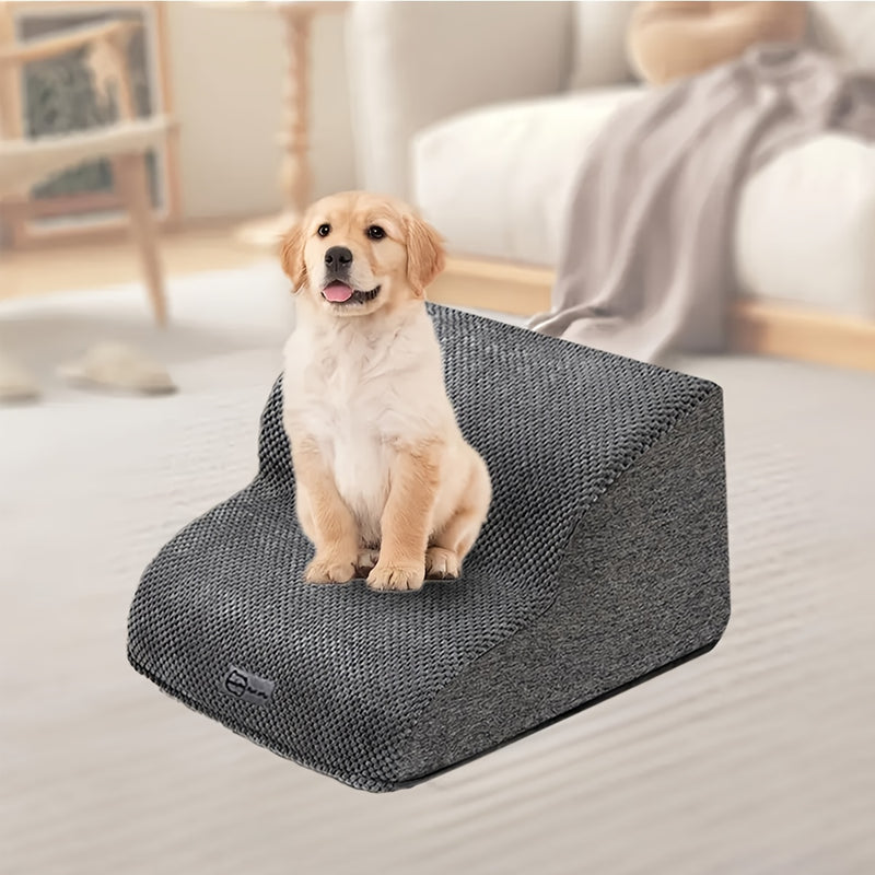 Escada Pet com 3 ou 4 Degraus – Para Cães de Pequeno Porte | Rampa com Superfície Antiderrapante, Capa Removível e Lavável | Ideal para Cães Idosos, Machucados ou com Dores nas Articulações