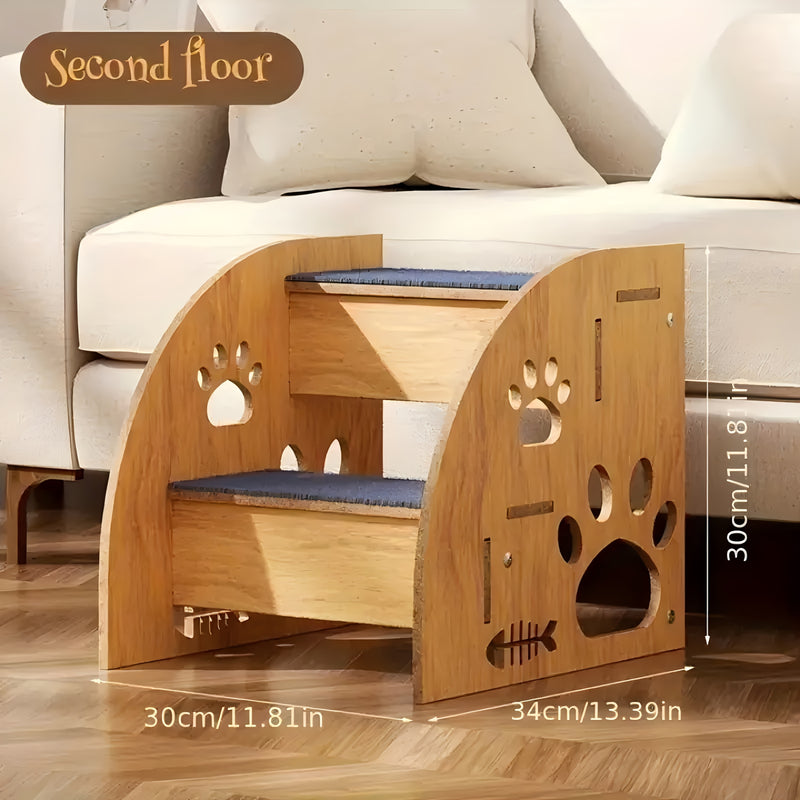 Escada de Madeira para Cães com 3 ou 2 Degraus – Degraus Antiderrapantes para Camas e Sofás Altos, Ideal para Cães e Gatos Pequenos a Médios