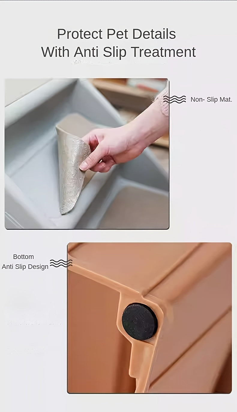 Escada Pet Portátil Dobrável – Para Cães e Gatos de Pequeno Porte | Escada de Plástico com Degraus Antiderrapantes e Estampa de Patinhas