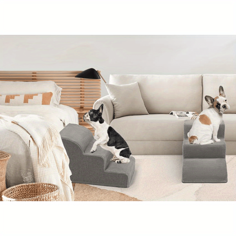 Escada Rampa para Pets Pequenos com Base Antiderrapante – Degraus Espessos de Espuma para Pets Idosos e Feridos, Subida Segura para Sofá/Cama, Degraus para Cães Pequenos, Design de Topo Arqueado