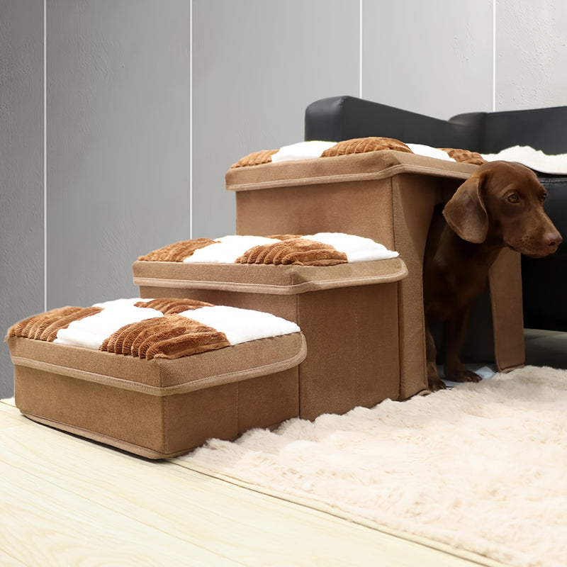 Escada Pet Extra Grande com Caixa Organizadora | Rampa Aconchegante para Camas e Sofás Altos | Ideal para Cães e Gatos de Pequeno e Médio Porte