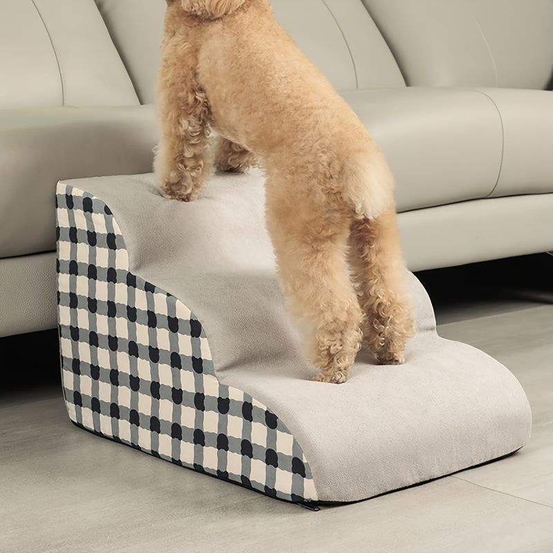 Rampa para cães de espuma de alta densidade com 3 degraus, base antiderrapante, escada interna para camas e sofás, superfície de tecido macio, ideal para cães pequenos a extra pequenos, auxílio de acessibilidade para pets