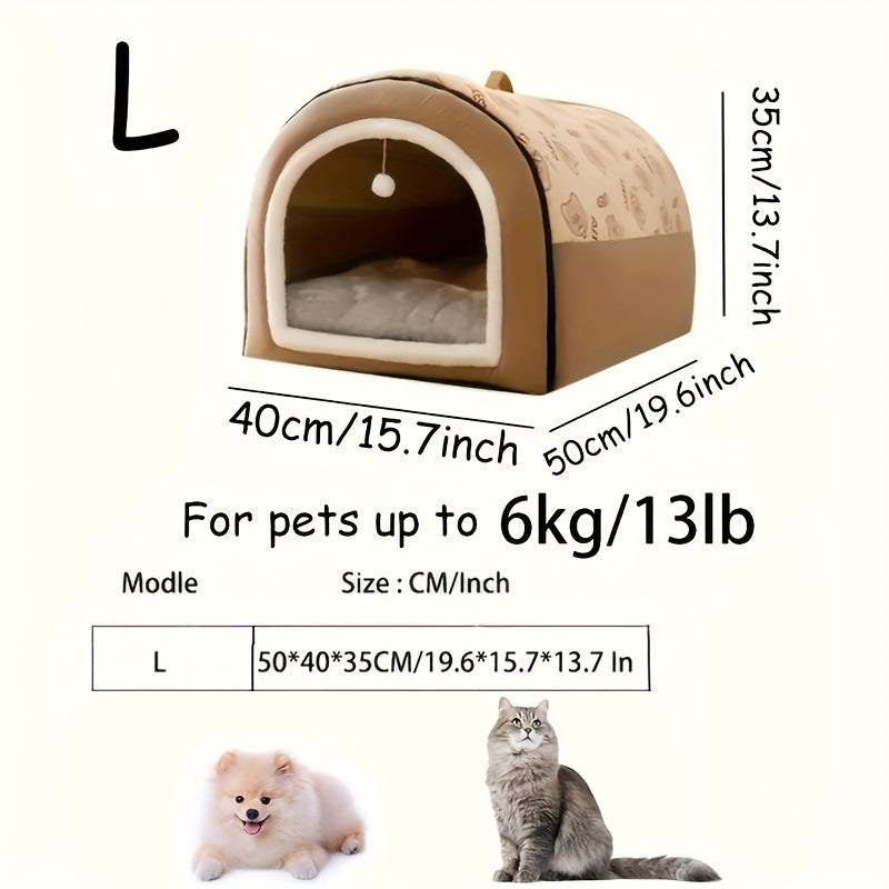 Casinha para Cães e Caverna para Gatos | Cama 2 em 1 Destacável com Pingente em Forma de Bola | Cama de Fleece para Gatos, Casinha para Cães, com Alça