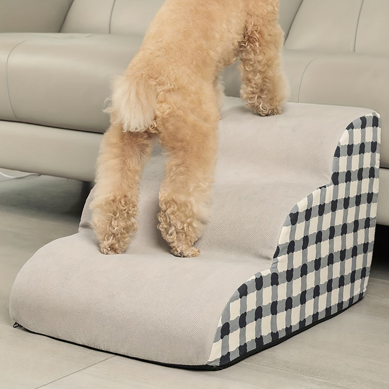 Rampa para cães de espuma de alta densidade com 3 degraus, base antiderrapante, escada interna para camas e sofás, superfície de tecido macio, ideal para cães pequenos a extra pequenos, auxílio de acessibilidade para pets