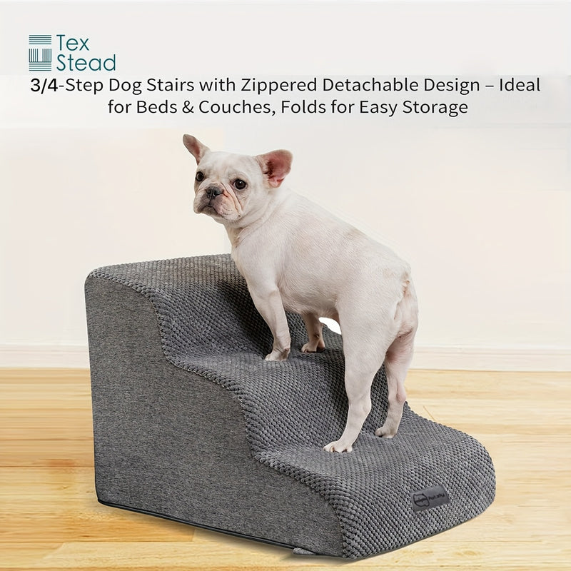 Escada Pet com 3 ou 4 Degraus – Para Cães de Pequeno Porte | Rampa com Superfície Antiderrapante, Capa Removível e Lavável | Ideal para Cães Idosos, Machucados ou com Dores nas Articulações