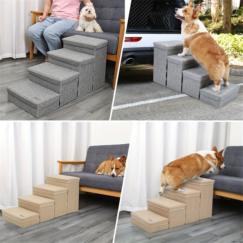 Escada Pet com 4 Degraus – Escada de Subida para Cães de Pequeno Porte | Escada Residencial Multinível | Ideal para Acesso a Sofás, Camas e Poltronas