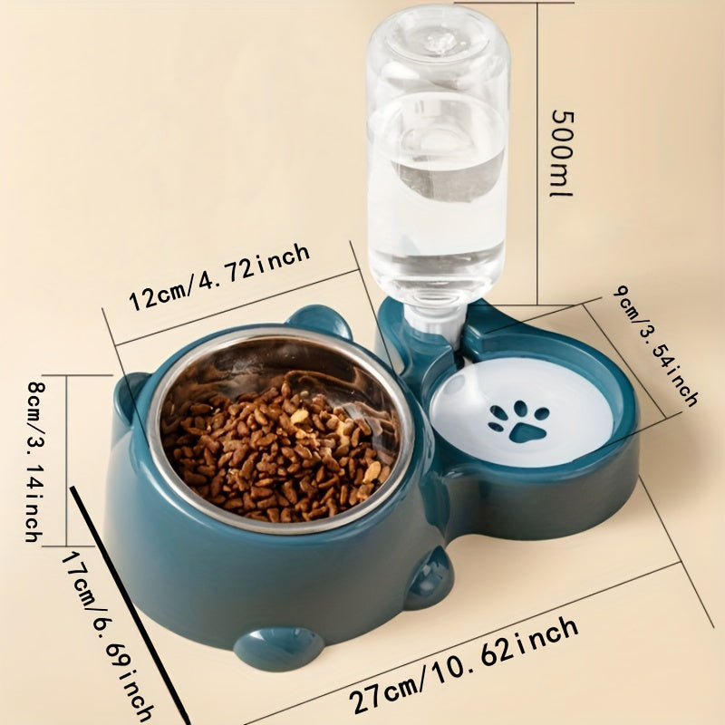 Comedouro Elevado 2 em 1 com Bebedouro Automático – Tigelas Inclinadas de Aço Inoxidável Antiderrapantes para Gatos e Cães.