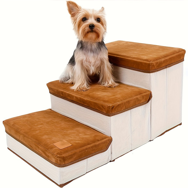Escada Pet Dobrável com Armazenamento – Para Cães de Pequeno Porte | Degraus para Subir em Camas, Sofás e Poltronas Altas | Leve, Prática e Funcional