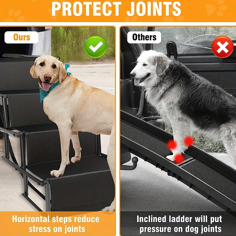 Rampa Dobrável para Carro com 4 Degraus – Escada Pet Portátil | Estrutura em Alumínio, Leve e Resistente | Antiderrapante