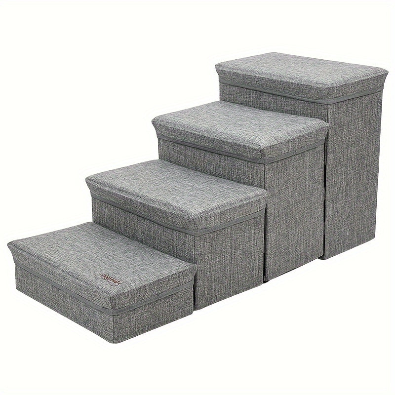 Escada Pet Dobrável com 4 Degraus – Para Cães de Pequeno Porte | Cor Cinza | Ideal para Raças Pequenas e Mini