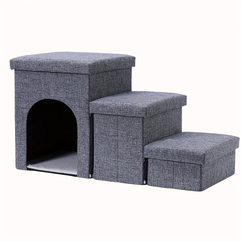 Escada Pet Multifuncional com Nicho e Espaço de Armazenamento | Dobrável, Antiderrapante e Super Resistente | Suporta até 54,4 kg