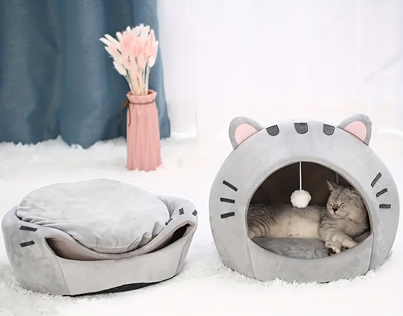 Cama Caverninha para Gato Confortável, Estilo Clássico em Fibra de Poliéster, Casinha para Gatinhos de Tamanho Pequeno, Tenda Interna para Pets com Almofada, Cama Aconchegante e Quente para Gatos.