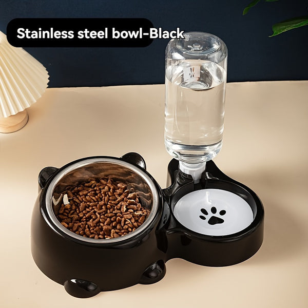 Comedouro Elevado 2 em 1 com Bebedouro Automático – Tigelas Inclinadas de Aço Inoxidável Antiderrapantes para Gatos e Cães.