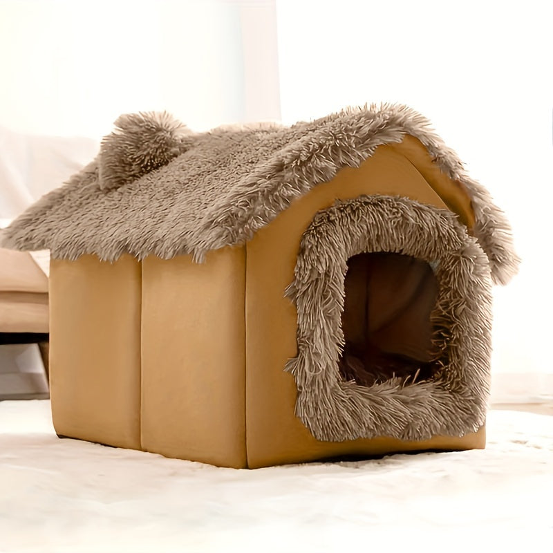 Cama para Gato para Todas as Estações, Cama Confortável para Pets, Casa para Gato com Fundo Removível Antiderrapante, Cama Semi-Fechada para Dormir de Pets, Lar para Gato.