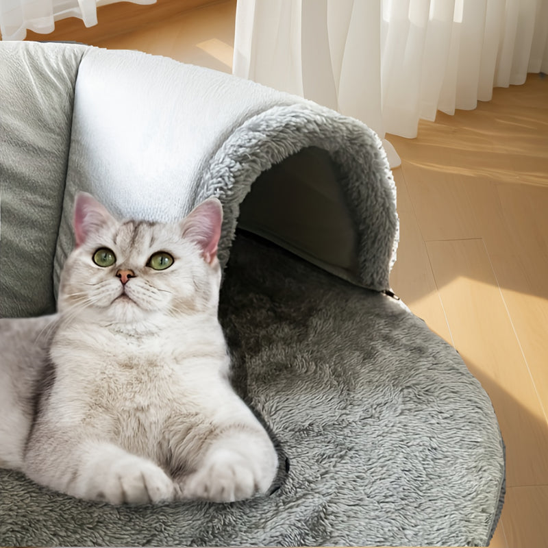 Túnel Cama Confortável 3 em 1 para Gatos – Tapete de Brincar e Ninho Quente com Base Antiderrapante para Gatos Pequenos a Médios, Coelhos e Hamsters.