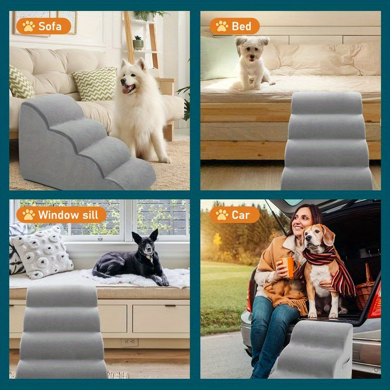 Rampa para pets com 2, 3 ou 4 degraus para cães e gatos – antiderrapante, lavável, rampa de fácil acesso com almofada macia para pets idosos ou machucados, rampa para pets | rampa moderna para pets | capa lavável