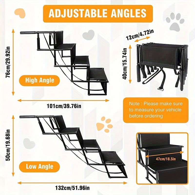 Rampa Dobrável para Carro com 4 Degraus – Escada Pet Portátil | Estrutura em Alumínio, Leve e Resistente | Antiderrapante