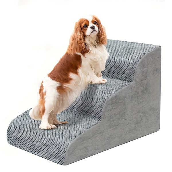 Escada Pet Extra Larga com 3 Degraus – Espuma de Alta Densidade e Base Antiderrapante | Ideal para Cães de Pequeno Porte, Idosos ou em Recuperação | Acesso Fácil a Camas e Sofás Altos