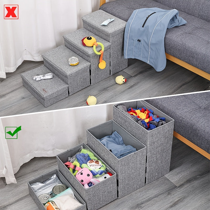 Escada Pet Dobrável com 4 Degraus e Espaço de Armazenamento | Altura de 39,8cm | Capa Impermeável e Macia | Ideal para Cães de Pequeno e Médio Porte